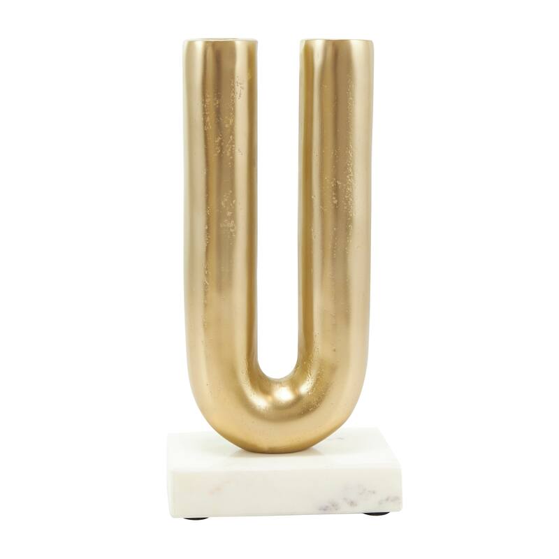 Gold or Black Aluminum U-Shaped Geometric Candle Holder with Marble Bases (Set of 2)