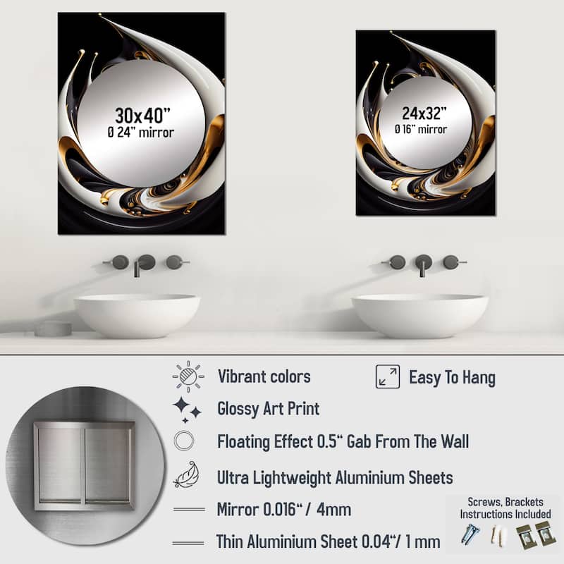 Designart "Gold Black And White Stained Glass II" Modern Mirror Gold - Modern Large Living Room Wall Mirror Art
