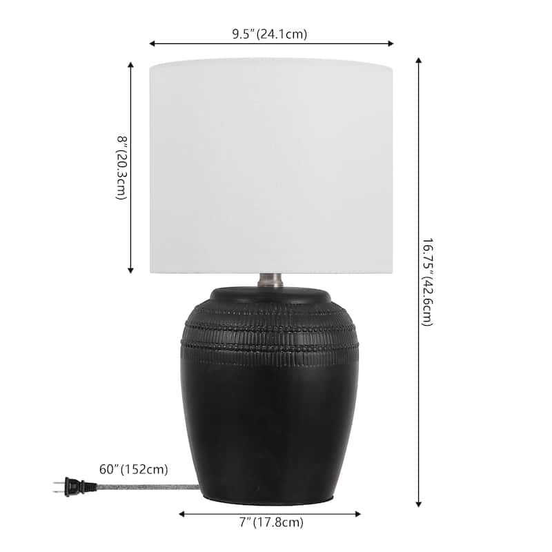 Hugo 16.75" Traditional Rustic Reeded Ceramic Vase LED Table Lamp (Set of 2)