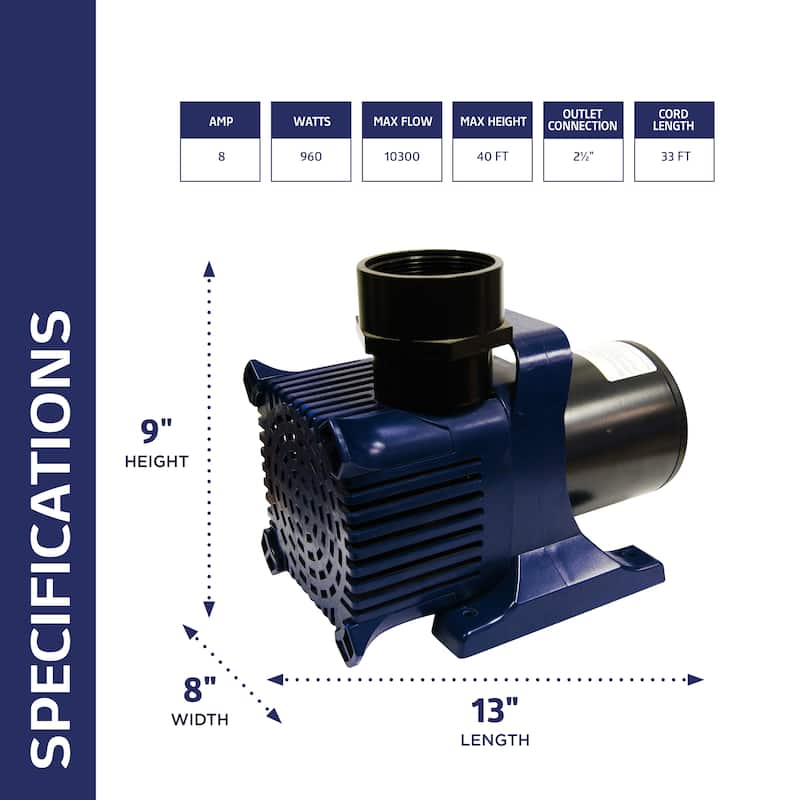 Alpine Corporation Submersible Water Pump with 33 FT Cord for Ponds, Fountains, Waterfalls & Water Circulation