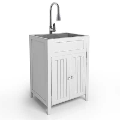 24 Inch Kitchen Utility Sink with Cabinet Combo for Laundry Room White