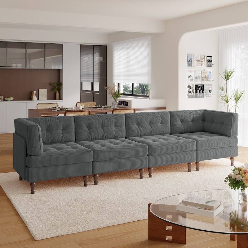 Madison Oversized Upholstered Corduroy Modular Sectional Sofa - Grey-4 Piece