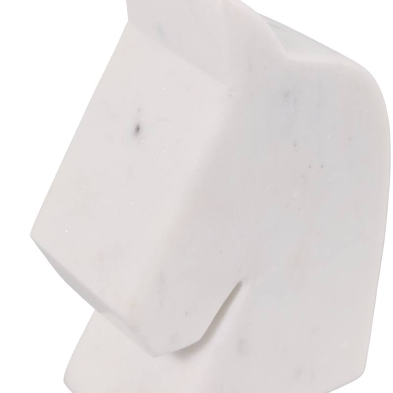 Modern Marble Horse Head Book Ends - Set of 2, 6", White - 6.0"
