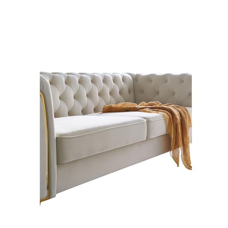 Modern Tufted Velvet Sofa 87.4 Inch For Living Room