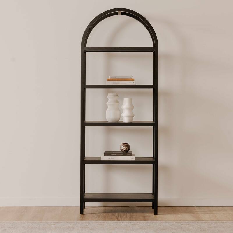 NADAAL STUDIOS Thalassa Bookshelf, Solid White Oak Frame with Oak Veneer Shelves and Arched Design, Black