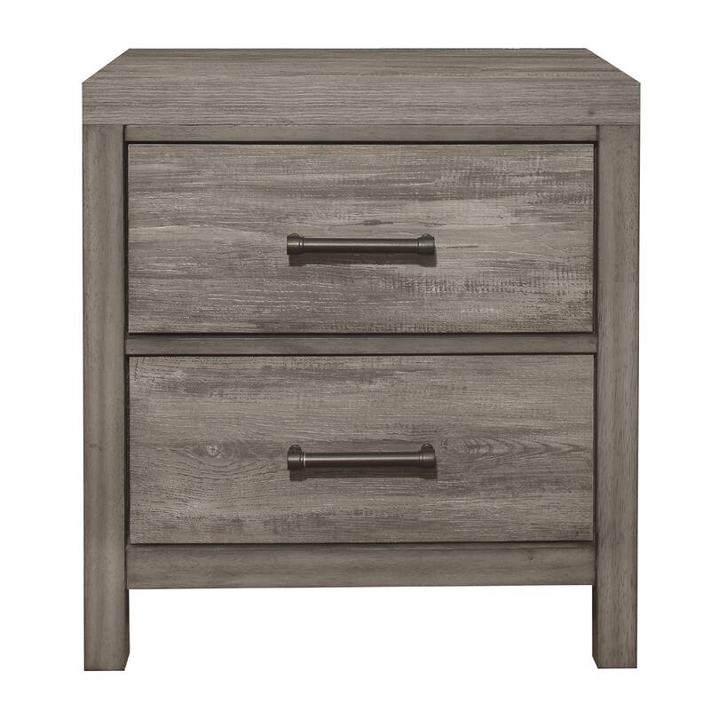 Rie 2 Drawer Nightstand, 26 Inch, Weathered Gray Melamine Laminate