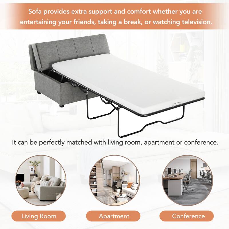Folding Ottoman Sleeper Couch Bed with Mattress, Convertible Guest Bed, Pull-Out Ottoman Sofa Bed - Dark Gray