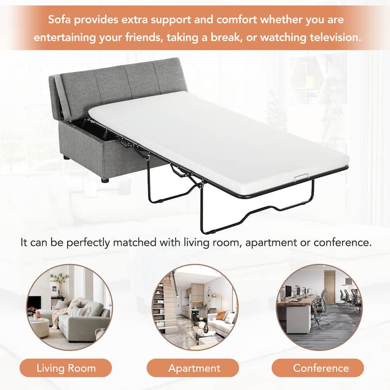 Twin Size Folding Ottoman Sleeper Bed with Mattress Convertible Guest Bed