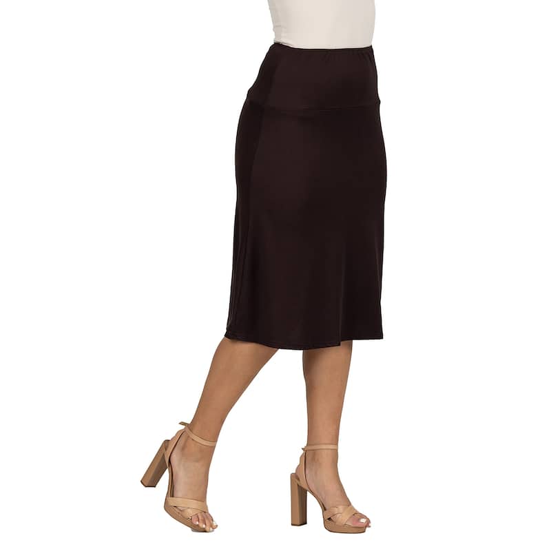 24seven Comfort Apparel A Line Elastic Waist Knee Length Skirt