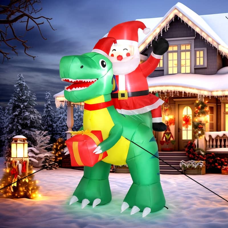 6ft Tall Christmas Santa Dinosauvr Inflatable Decoration - Green