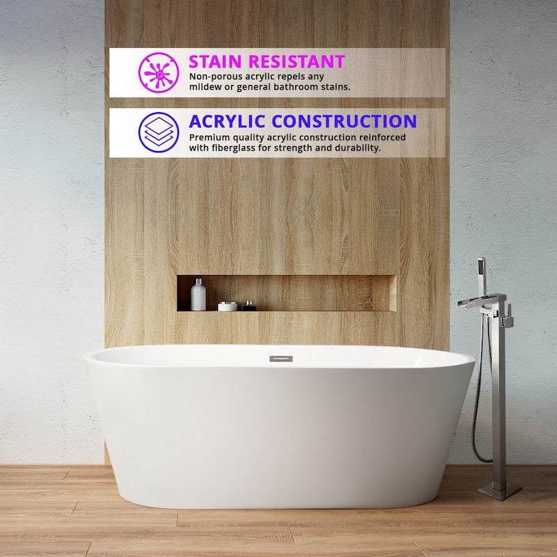 Melina 59 in. Freestanding Acrylic Flatbottom Soaking Bathtub in White