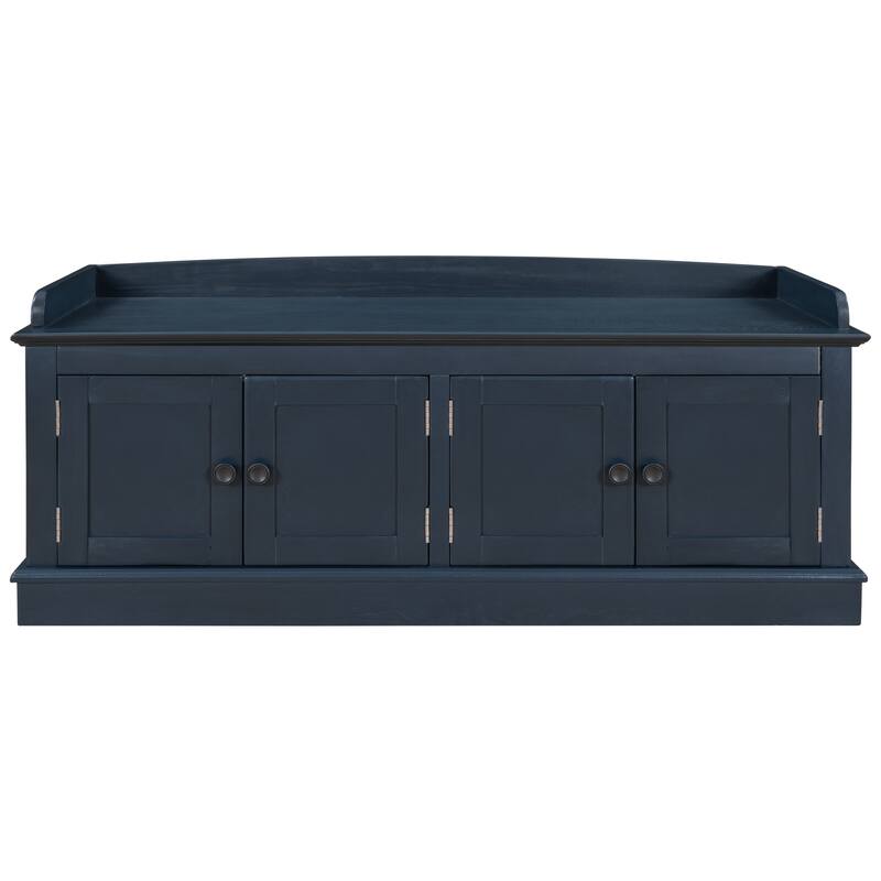 Storage Bench with 4 Doors and Adjustable Shelves, Shoe Bench with Removable Cushion