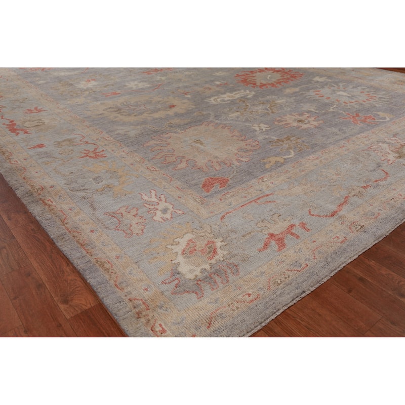 Hand Knotted Oriental 100% Wool Carpet Transitional All-Over Greys & Charcoal Oushak Area Rug - 11' 9'' X 8' 11''