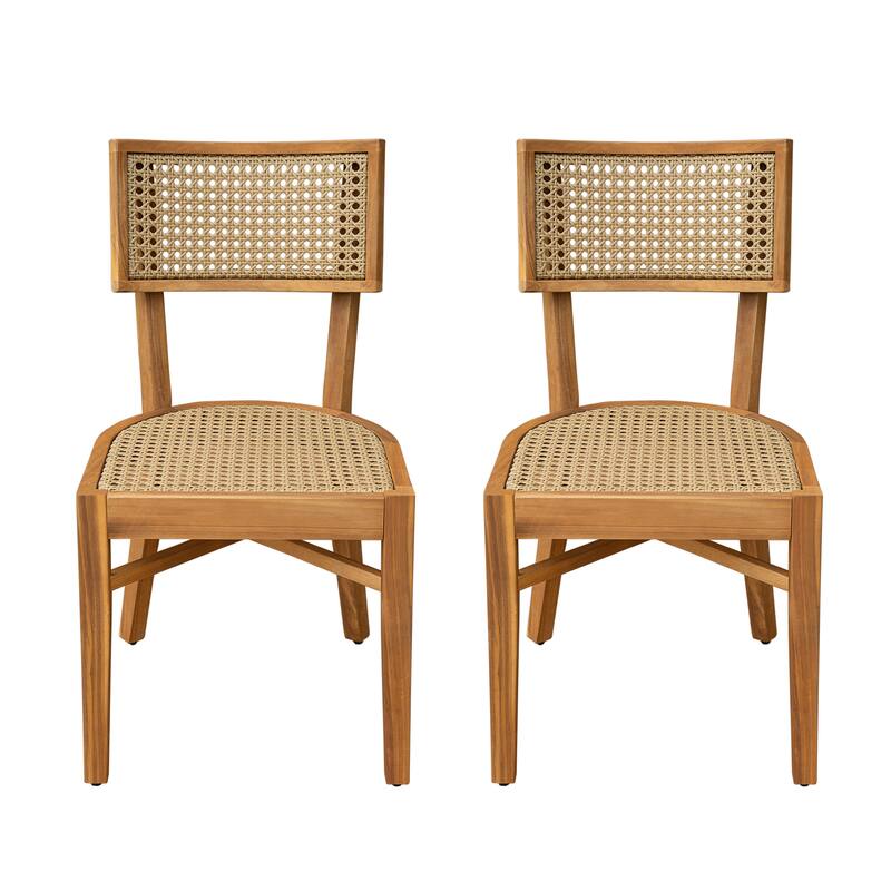 Christopher Knight Home - Eudoxia Patio Acacia Wood and Plastic Rattan Dining Chair（Set of 2）