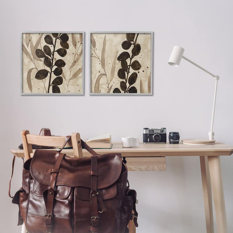 Stupell Natural Tone Sprouting Leaves Framed Giclee Art Design By Krinlox (Set of 2)