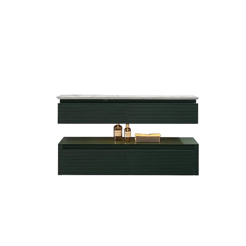 48 Inch Solid Wood Wall-Mounted Bathroom Vanity Set in Green/ White with Engineered Stone Top and Ceramic Sink