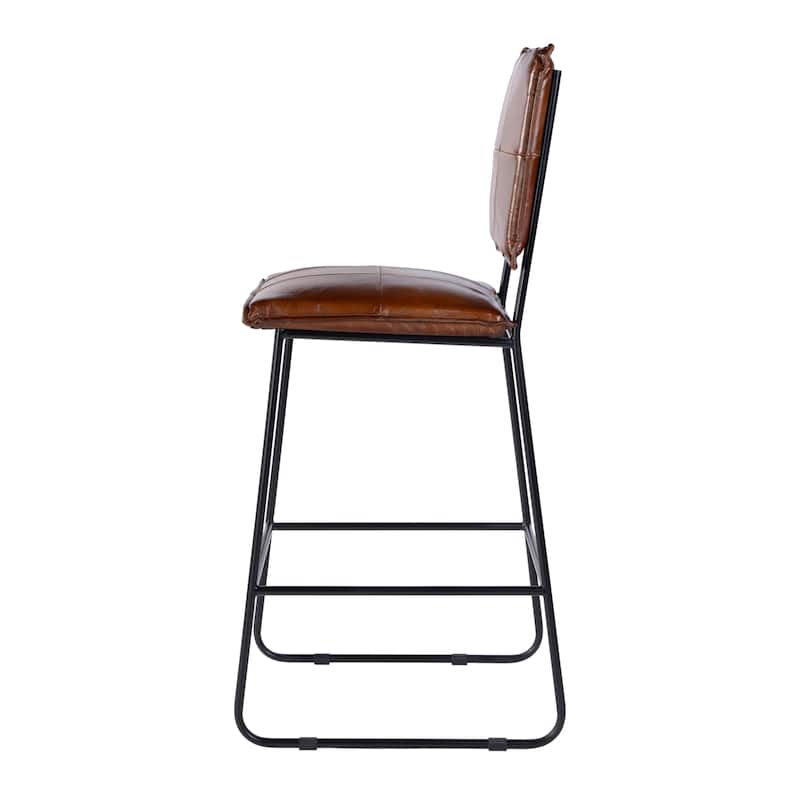 Niles 30 in. Seat Height Leather and Iron Bar Stool with Footrest
