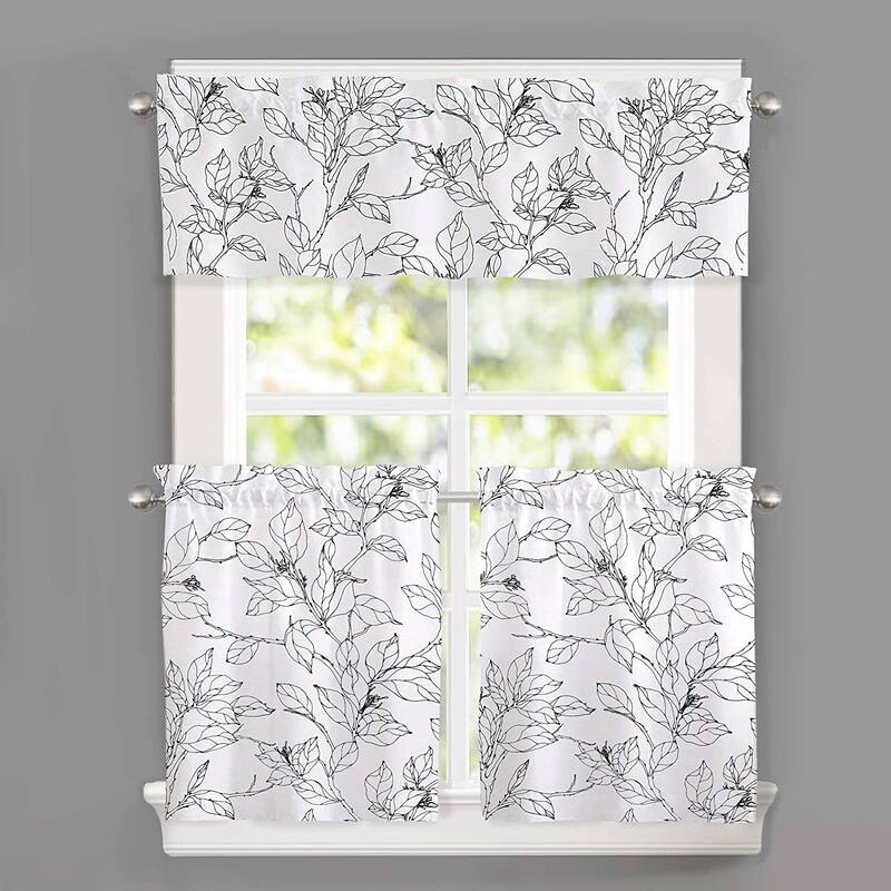 DriftAway Ryan Sketch Floral Branch Leaves Pattern Curtain Set