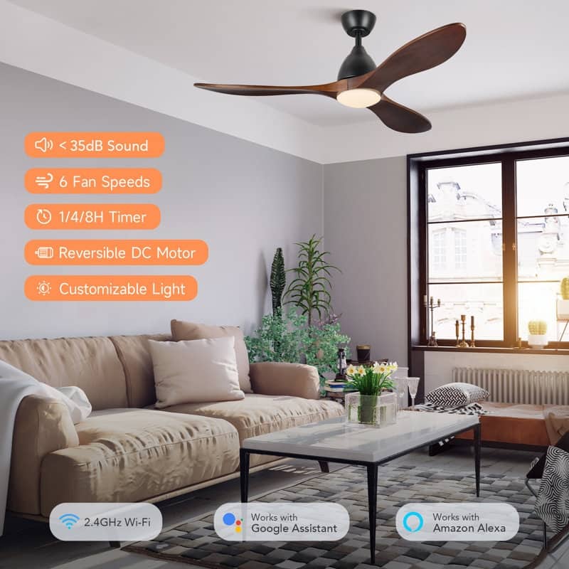 CO-Z Mid-century Modern 3 - Blade Smart LED Ceiling Fan with Dimmable Light and Remote