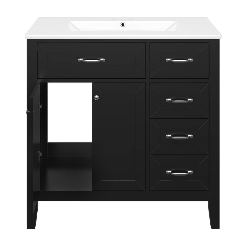 Bathroom Vanity with Single Sink, Bathroom Vanity with 3 Drawers & 2 Soft-Closing Doors, Freestanding Wood Bathroom Vanities
