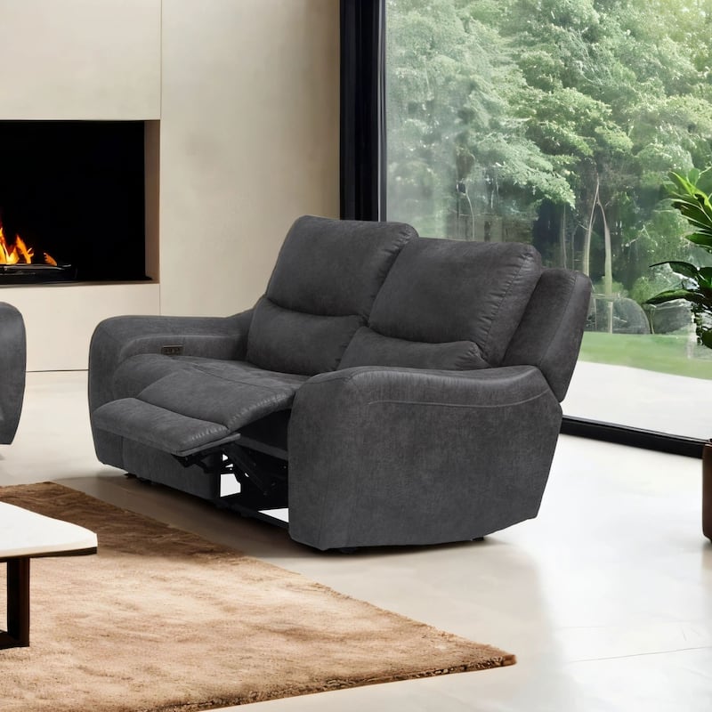Furniture of America Evelio Modern Oversized Power Recline Loveseat with USB Ports - Dark Grey
