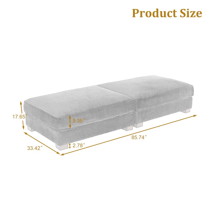 Corduroy Modern Ottoman with Wood Legs Set of 2