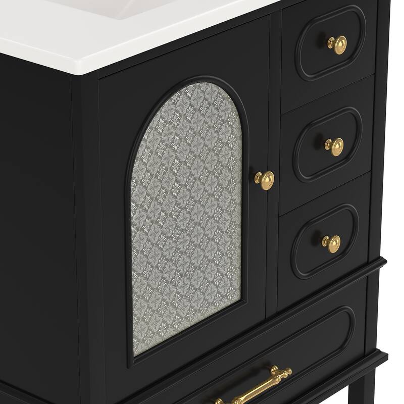 30" Bathroom Vanity with Sink, Free Standing Single Vanity Set with 3 Storage Drawers