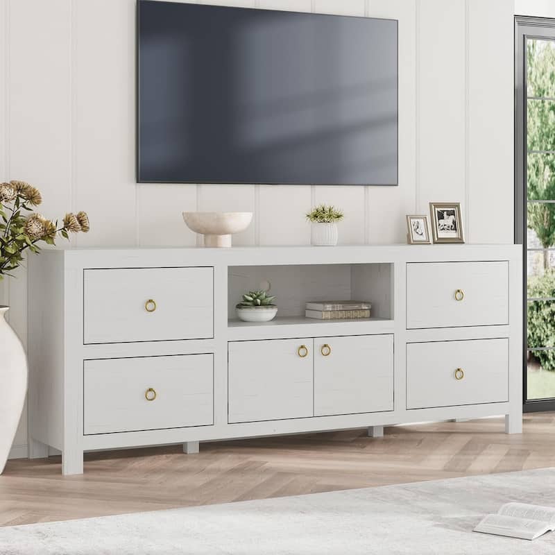 Farmhouse TV Stand Entertainment Center with 6 Storage Drawers for 75/80 Inch TV - N/A - White