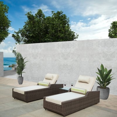 3-piece Patio Wicker Adjustable Chaise Lounge Set with Arms （Throw Pillow Not Include）