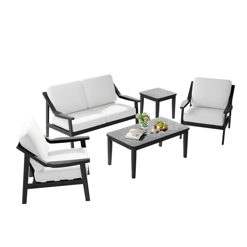 5-Piece Outdoor Sectional Wood Conversation Set with Table