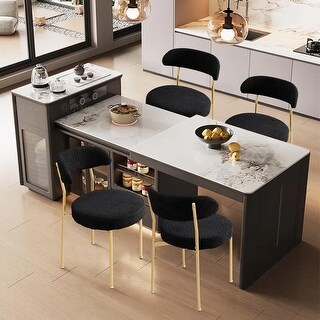 Modern Black Boucle Dining Chairs Set of 4 with Golden Metal Legs and ...