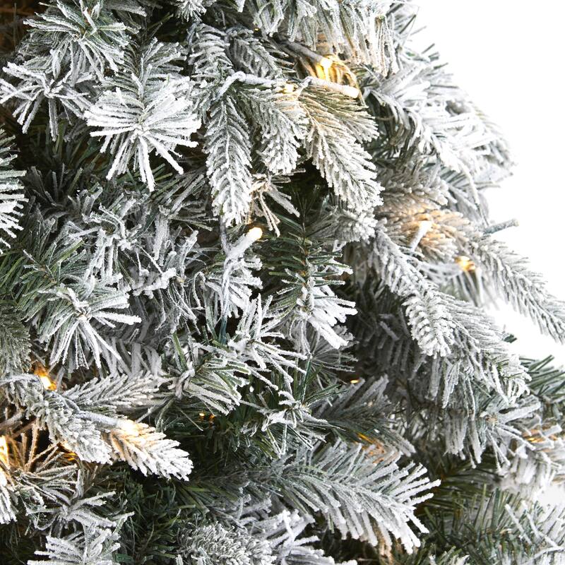 5' Flocked Vermont Pine Artificial Christmas Tree, Warm Clear LED - 5 Foot