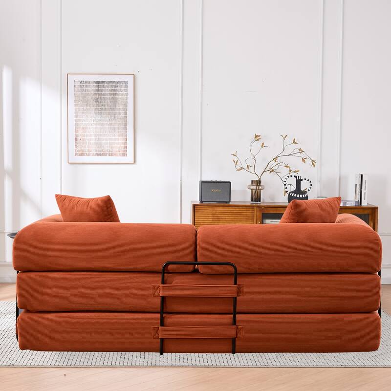 Convertible Sofa Bed, Folding Floor Couch Loveseat with Pillows, Corduroy Multi‑Mode Lounger, Sleeper Mattress