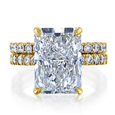 Kobelli 5.60 Carat Lab Grown Diamond Certified 14k Solid Gold Radiant Hidden Halo Half Eternity Rowena 2pc Bridal Set (EF/VS)