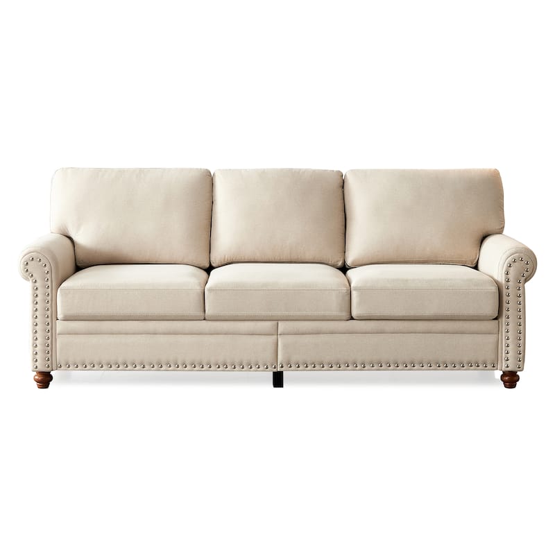 Sofa with Storage and Nail Accents - Sturdy, 900 lbs Capacity