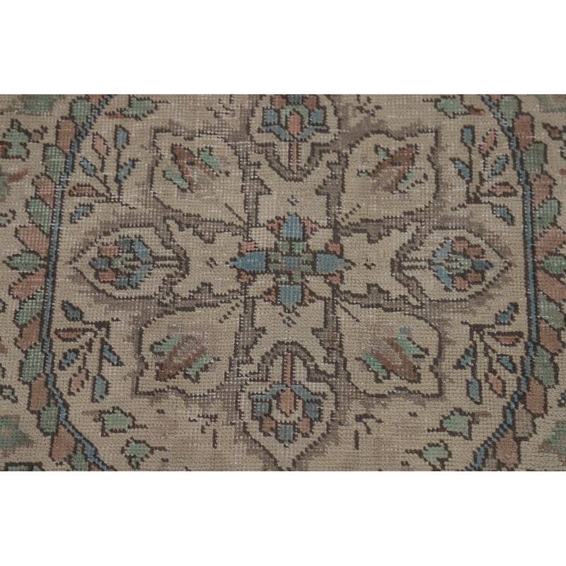 Medallion Tabriz Persian Area Rug Oriental Beige Handmade Wool Carpet - 6'9"x 9'7"