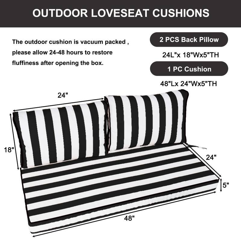 Outdoor Loveseat Cushion Set (Set of 1 Seats,48x24in, 2 Backs,24x18in )