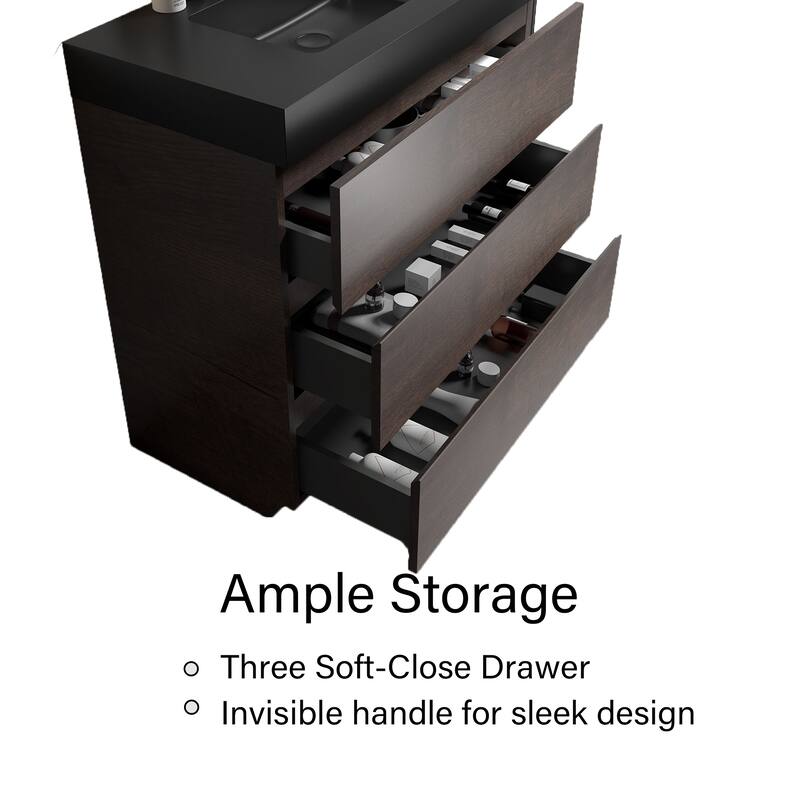 Freestanding Bathroom Vanity with Black Solid Surface Top