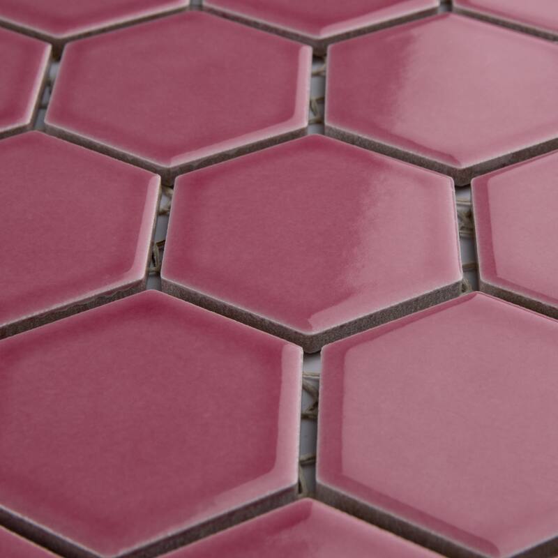 Merola Tile Tribeca 2" Hex Glossy Blush 11-1/8" x 12-5/8" Porcelain Mosaic Floor and Wall Tile