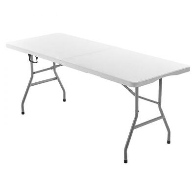 6ft White HDPE Folding Portable Camping Table with Carbon Steel Legs for 4-6 Person for Picnic or BBQ