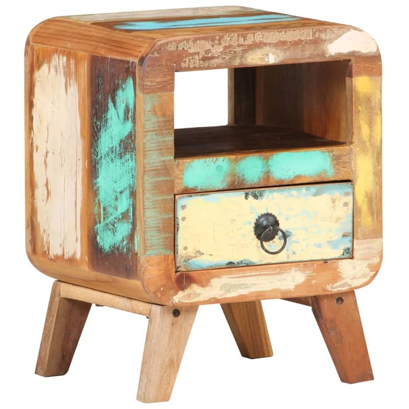 vidaXL Cabinet Nightstand Side End Table with Solid Wood Legs for Bedroom - 11.8" x 11.8" x 16.1"