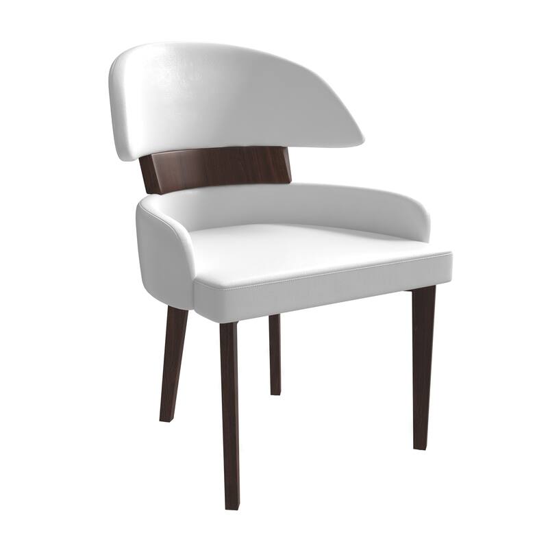 Leather Dining Chair with a Curved Back in Rubberwood Ethos Series by LeisureMod - White