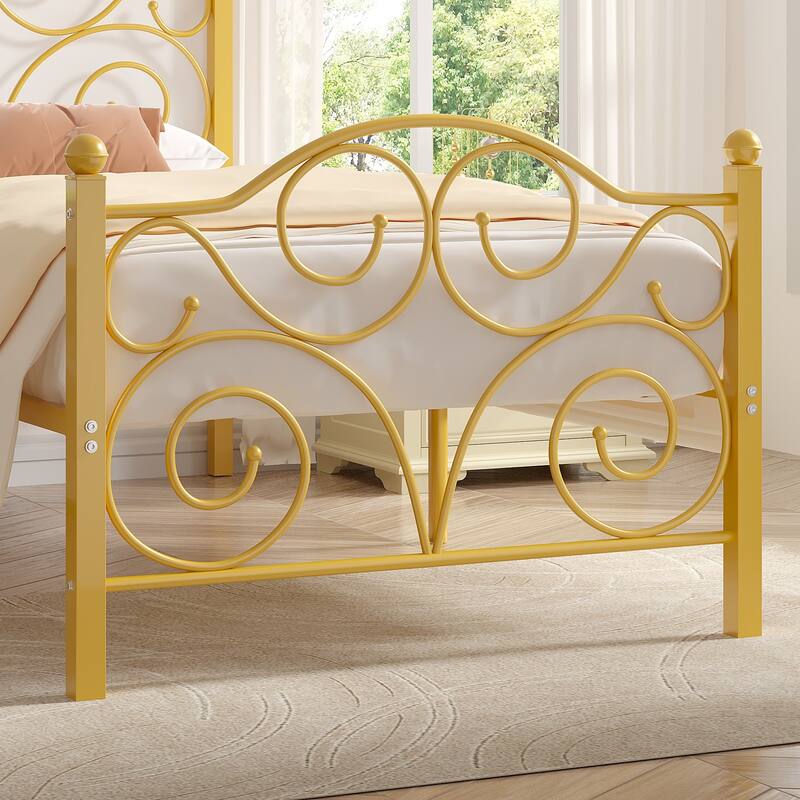 Victorian Style Metal Bed Frames with Headboard,No Box Spring Needed