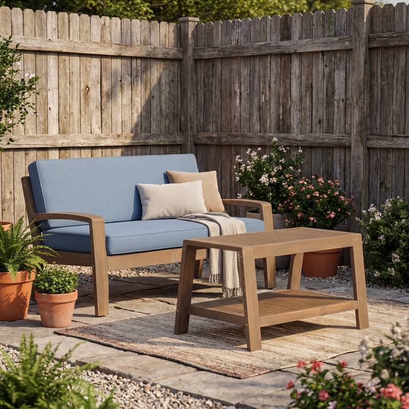 Grenada Acacia Loveseat Coffee Table Set by Christopher Knight Home - Blue