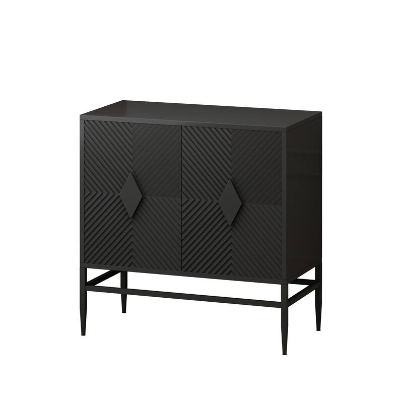 31.50" Modern 2 Door Wooden Storage Cabinet with Metal Leg - Black
