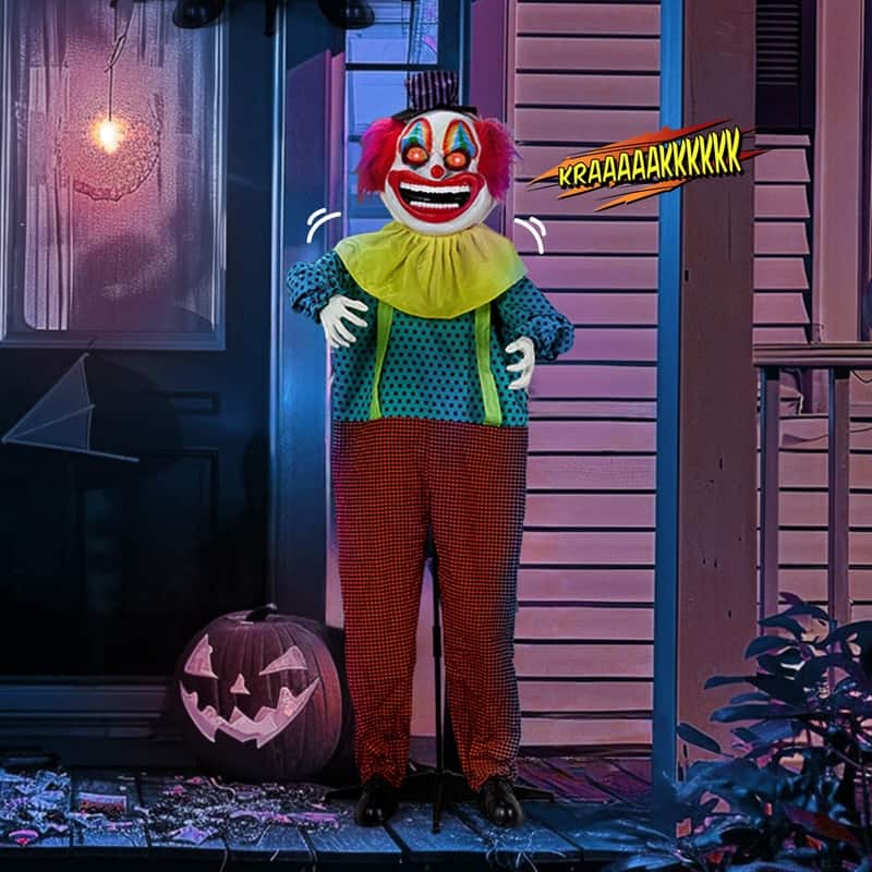 6FT Animatronic Standing Clown Halloween Animated Decorations