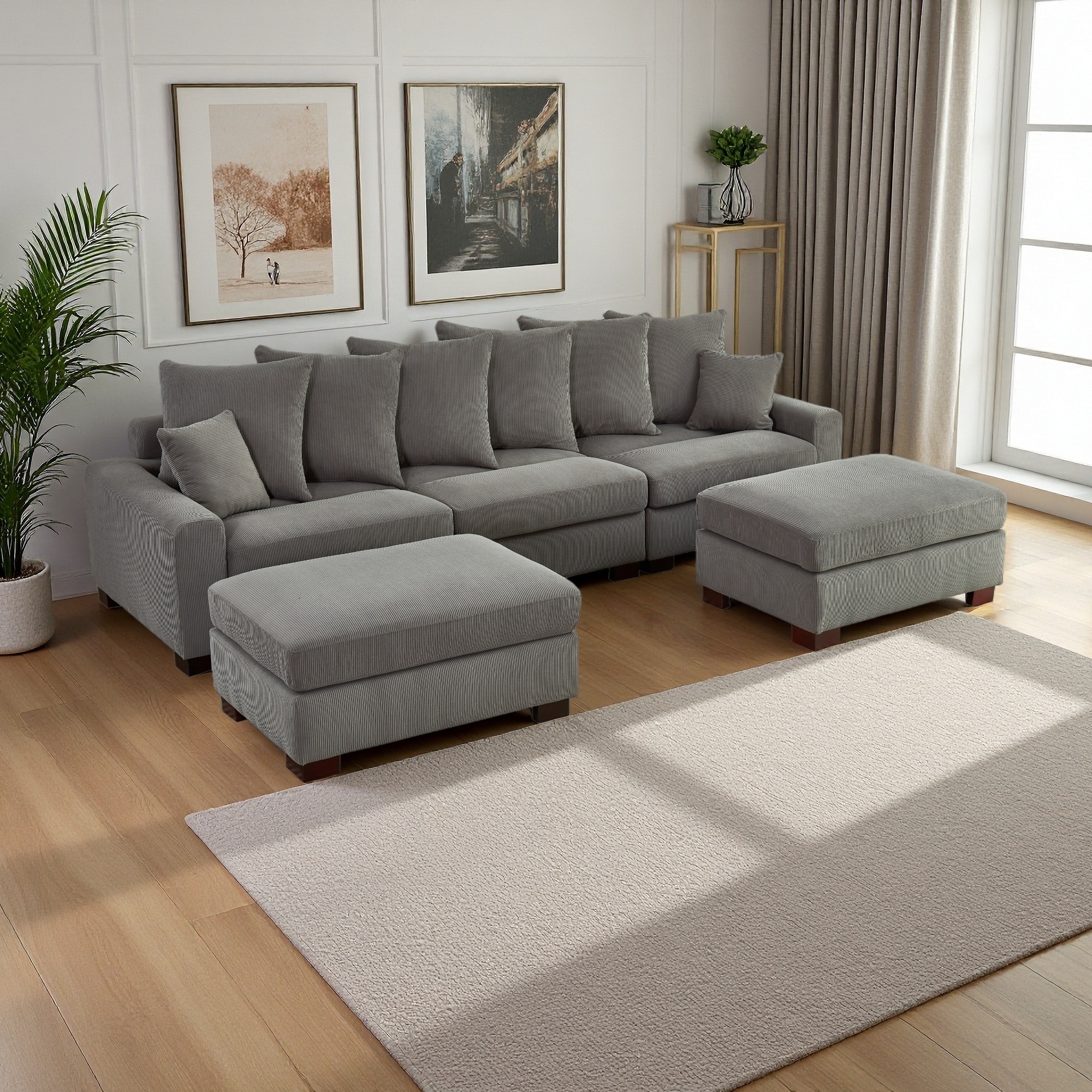 116.5" Corduroy Modular Convertible Sectional Sofa with Oversized Seat and Cloud-Like Comfort (5-Seater)