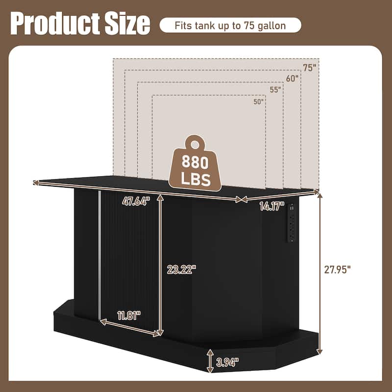 Anmytek Modern Heavy Duty 55-75 Gallon Aquarium Stand with Power Outlet and Storage Cabinet