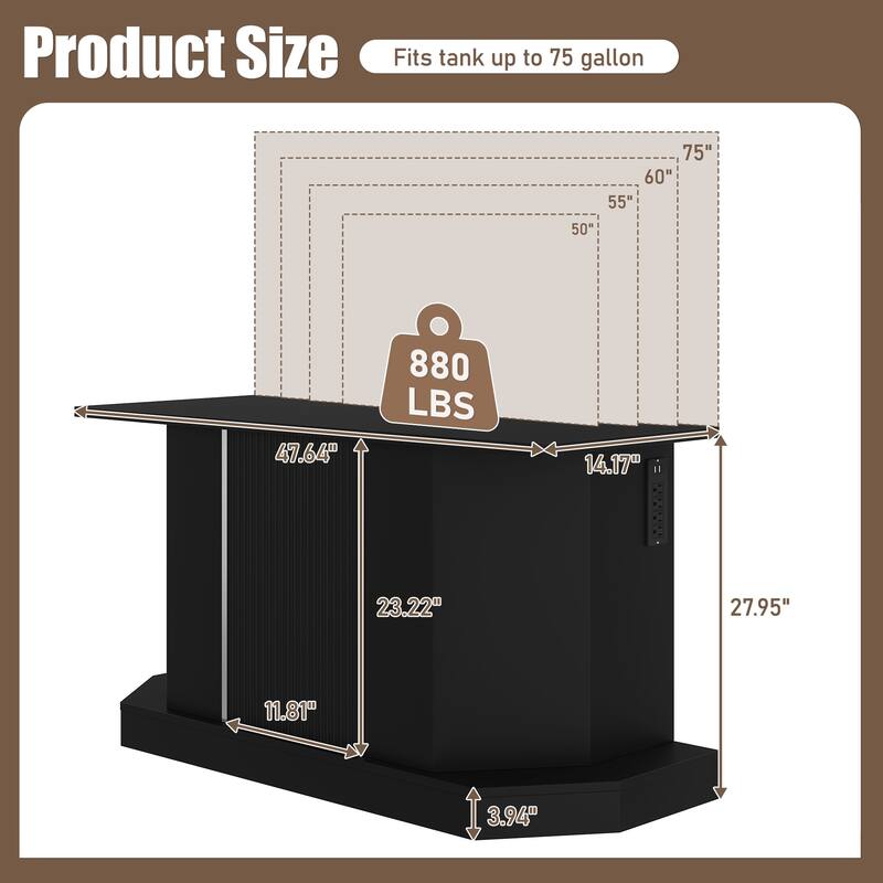 Rossetta Moisture-Resistant Finish ish Tank Stand with Built-in Charging Station, Cabinet Storage