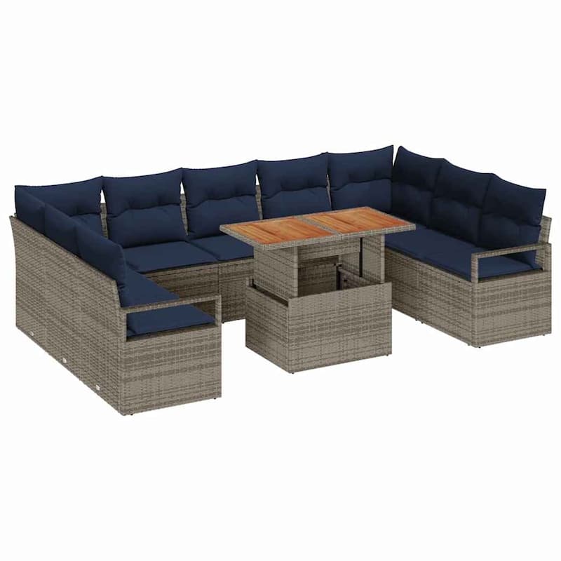 vidaXL 10 Piece Garden Sofa Set with Cushions - 113.8×69.7×27.2